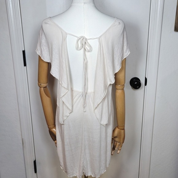 Free People Beach Linen Blend Mini Dress Size Small Flutter Back Detail Resort - Picture 7 of 11